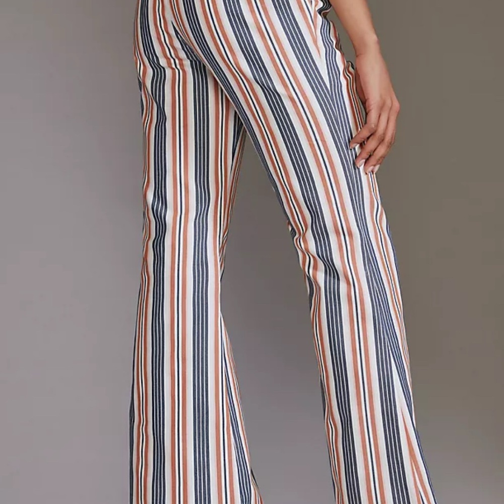 Anthropologie Striped Flare Pants in Blue and Orange